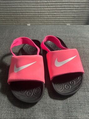 Nike Kids Hot Pink and Black Slide Sandals with White Swoosh